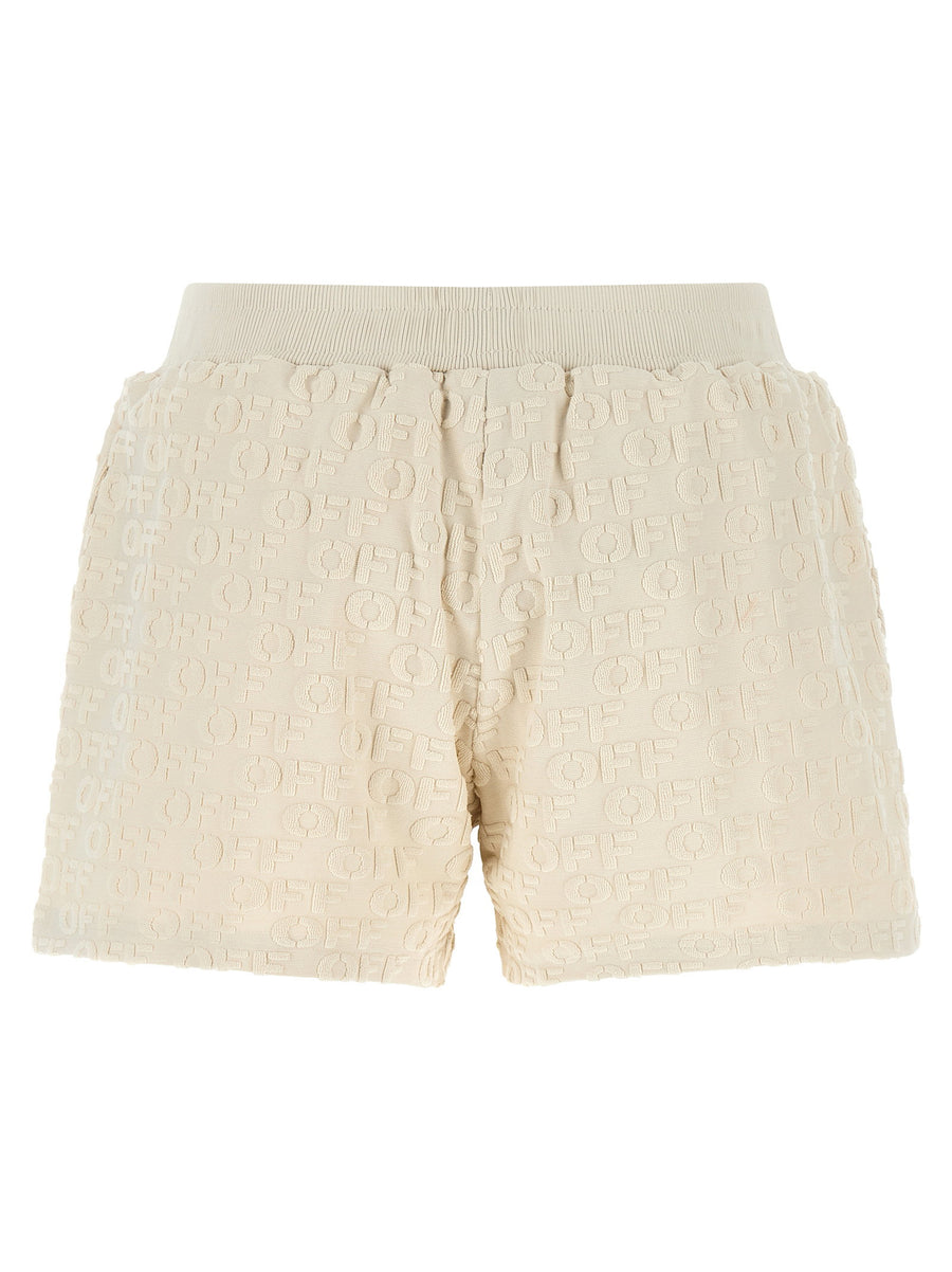 Off White Beige Terry Shorts Relaxed Fit Hundred Percent Cotton Jacquard Logo