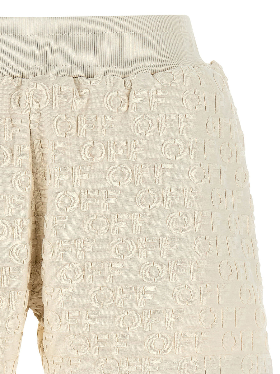 Off White Beige Terry Shorts Relaxed Fit Hundred Percent Cotton Jacquard Logo