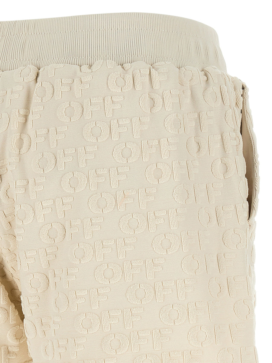 Off White Beige Terry Shorts Relaxed Fit Hundred Percent Cotton Jacquard Logo