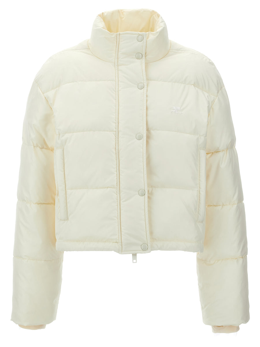 Courreges Cropped Down Jacket For Women White Puffer With Drawstring Hem And Cozy Warmth