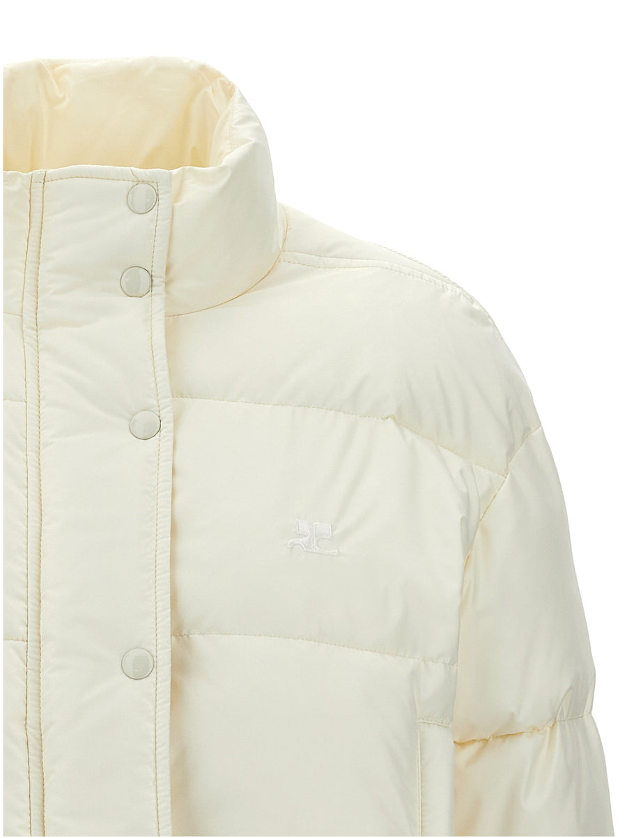 Courreges Cropped Down Jacket For Women White Puffer With Drawstring Hem And Cozy Warmth