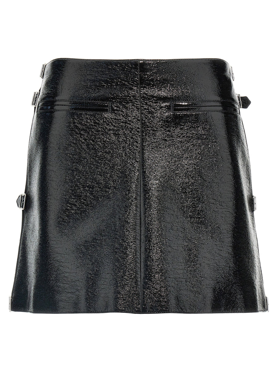 Courreges Vinyl Mini Skirt With Front Pockets And Edgy Adjustable Side Straps For Women