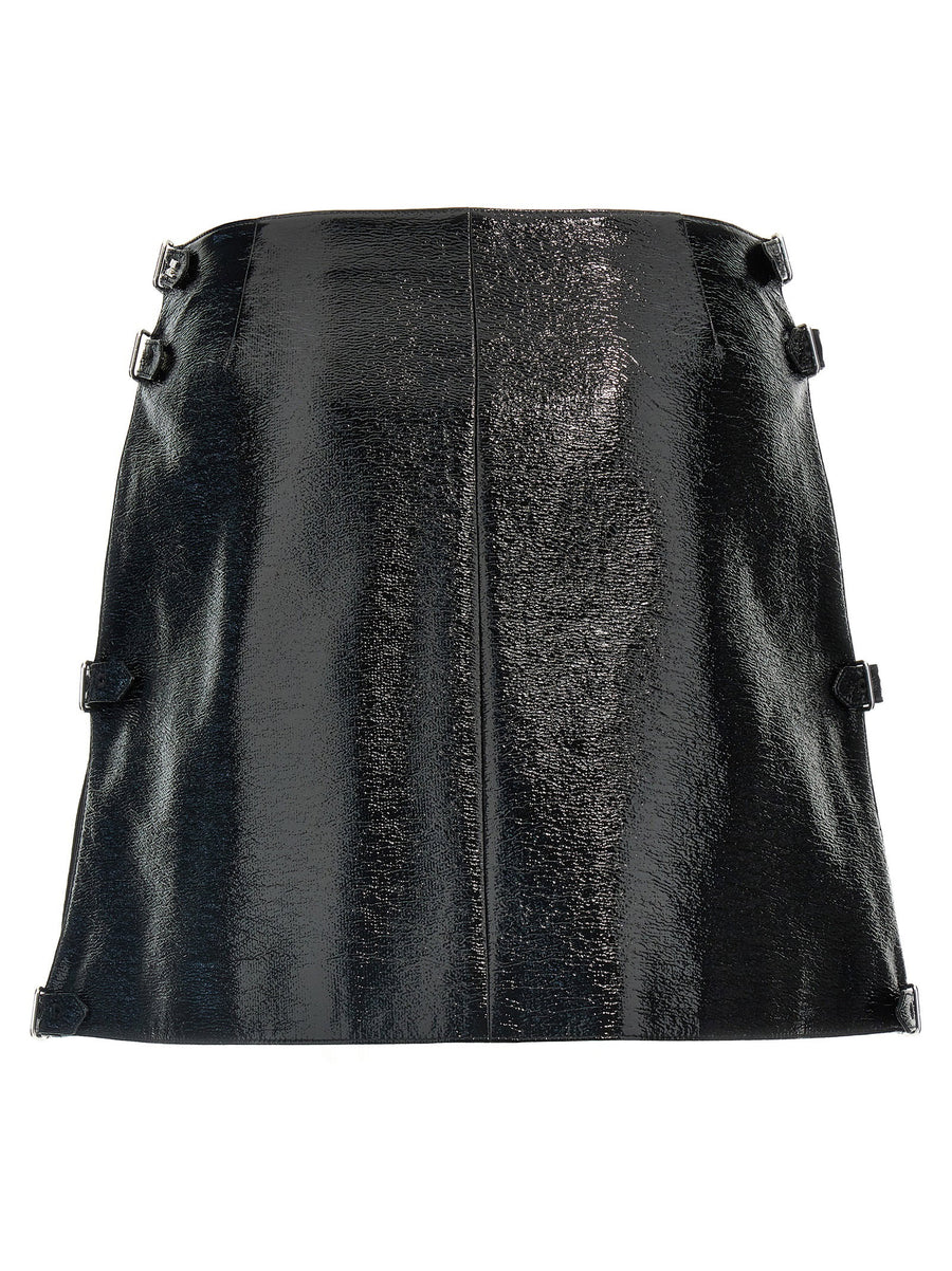 Courreges Vinyl Mini Skirt With Front Pockets And Edgy Adjustable Side Straps For Women