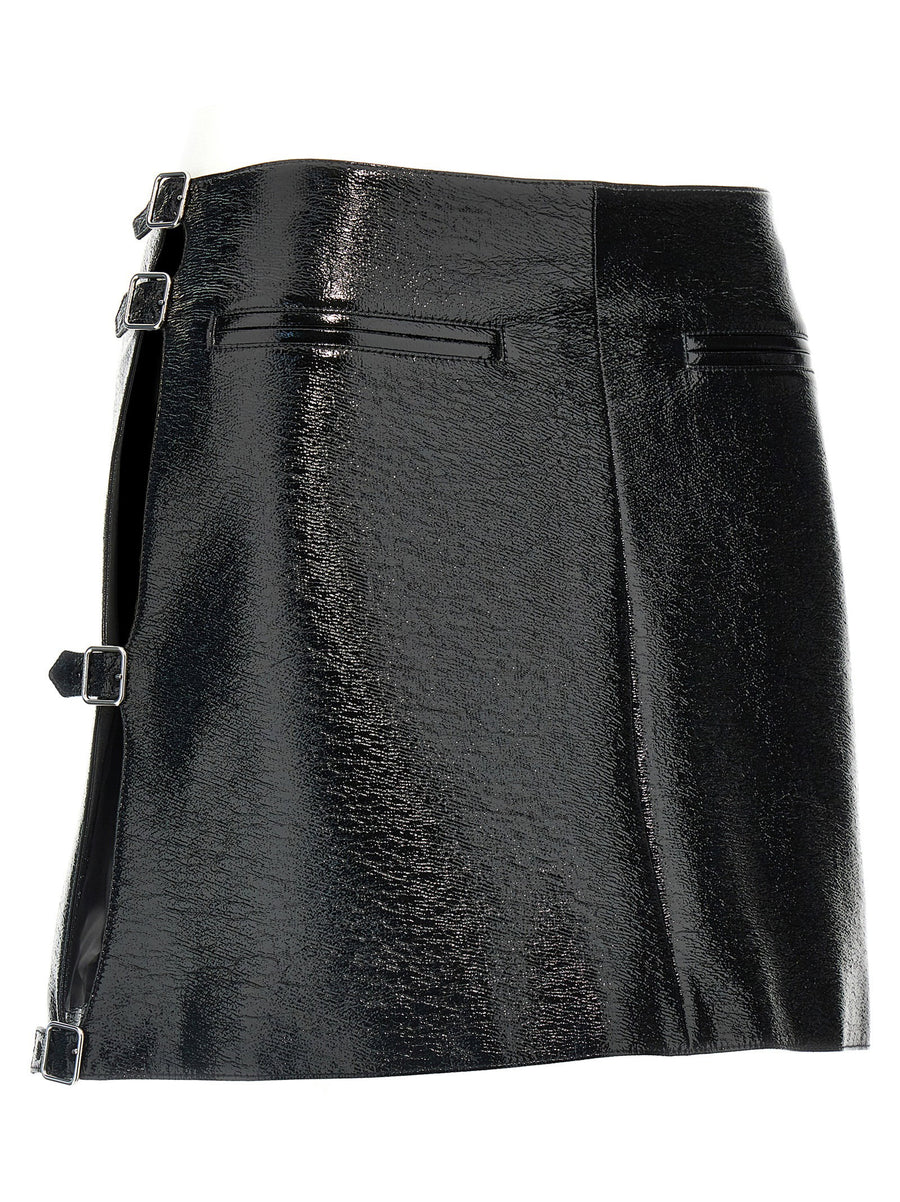 Courreges Vinyl Mini Skirt With Front Pockets And Edgy Adjustable Side Straps For Women