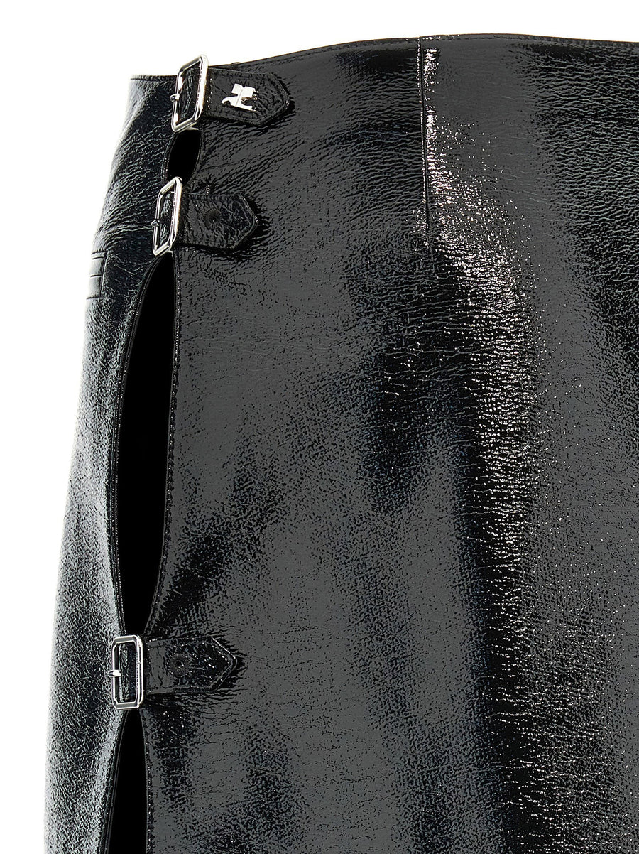 Courreges Vinyl Mini Skirt With Front Pockets And Edgy Adjustable Side Straps For Women