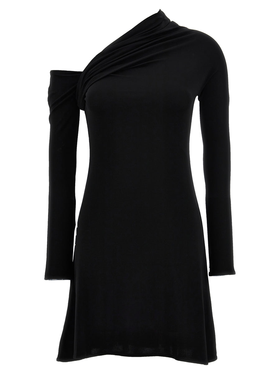 Courreges Twist Crepe Mini Dress For Women With Asymmetrical Shoulder And Draped Neckline