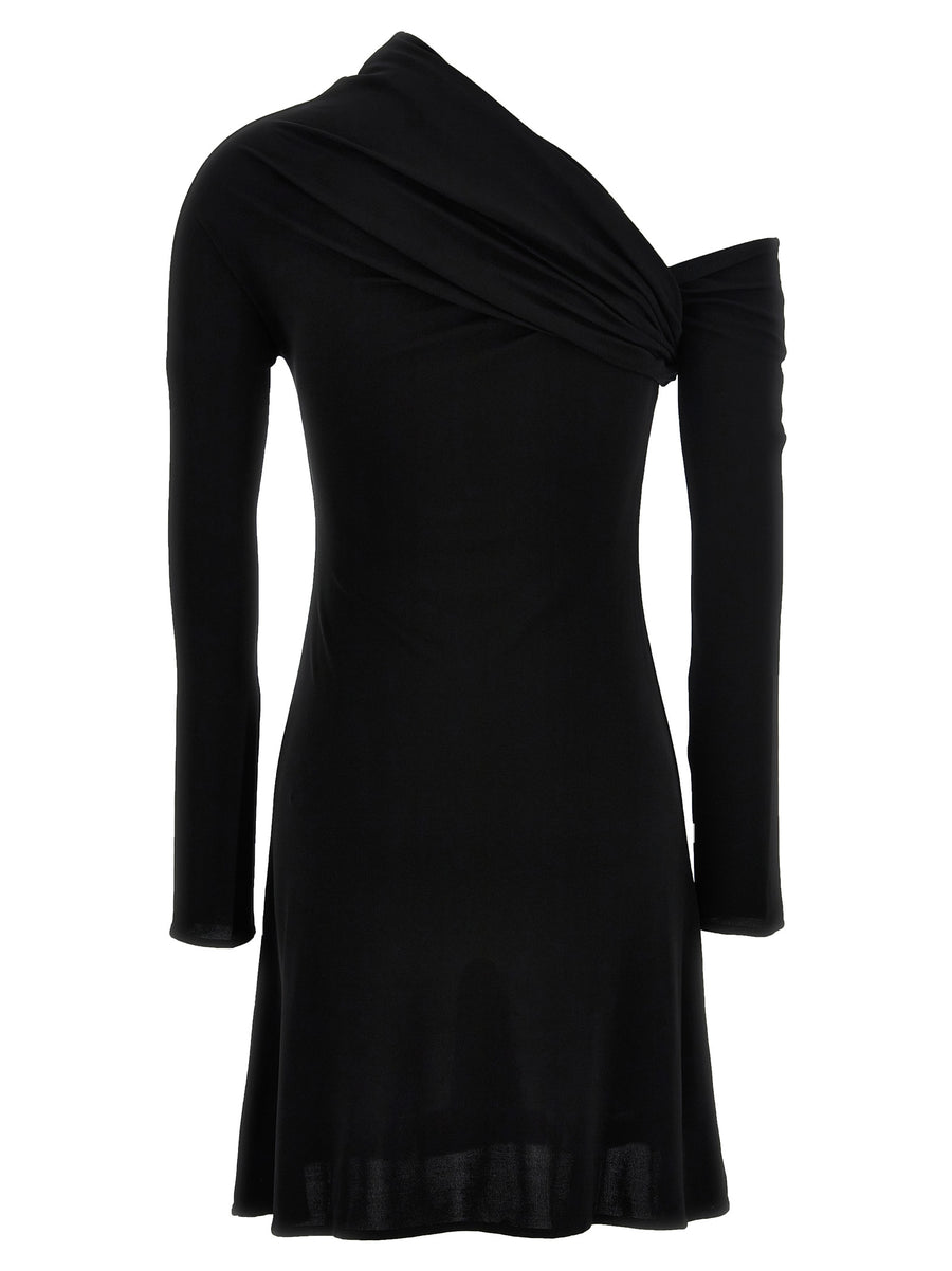 Courreges Twist Crepe Mini Dress For Women With Asymmetrical Shoulder And Draped Neckline