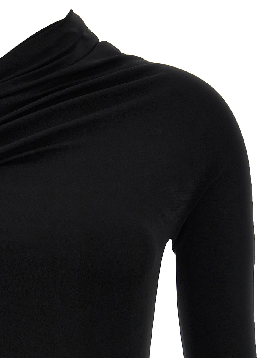Courreges Twist Crepe Mini Dress For Women With Asymmetrical Shoulder And Draped Neckline