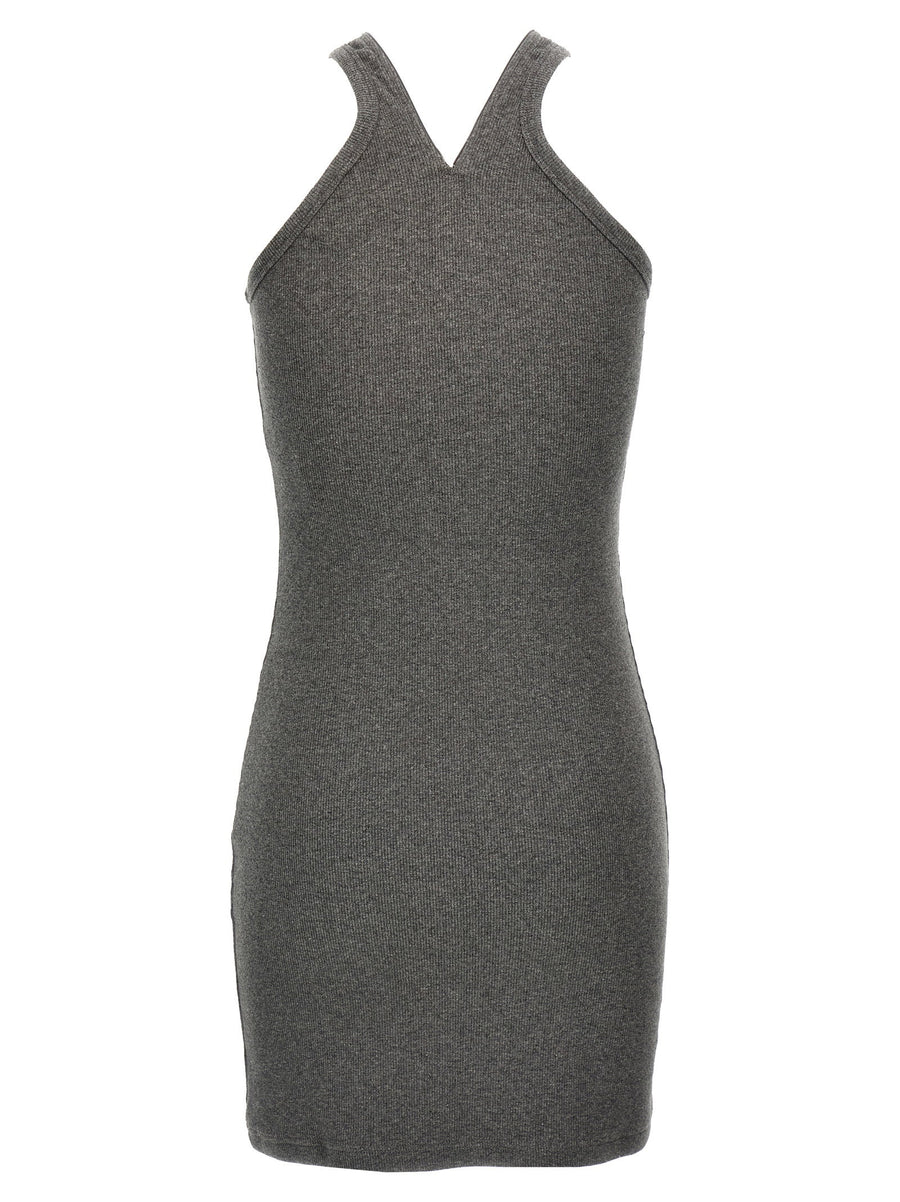 Courreges Criss Cross 90s Mini Dress Gray Ribbed Cotton Sleeveless Versatile For Women Day To Night