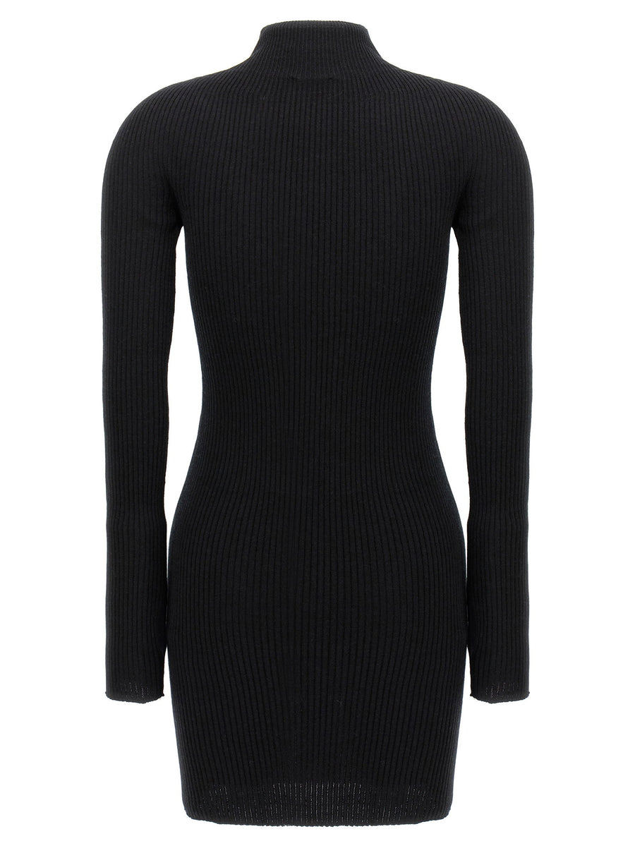 Courreges Solar Light Rib Dress For Women High Neck Minimalist Black Cotton Wool Blend Signature Logo