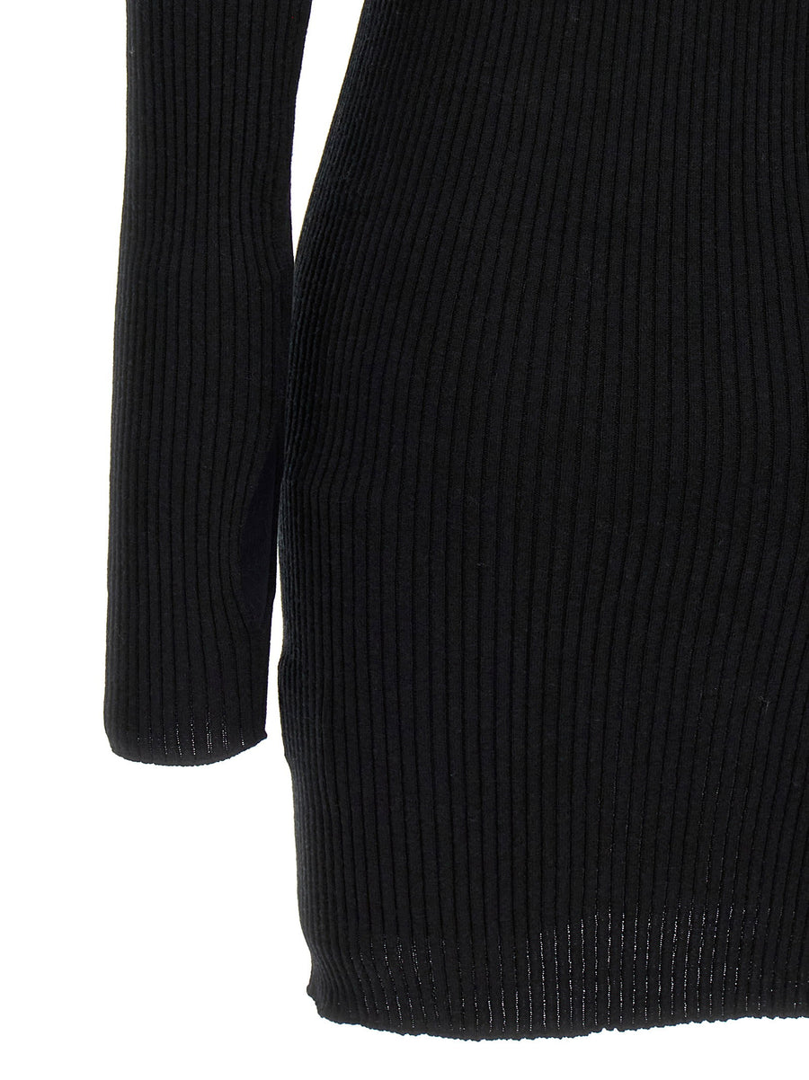Courreges Solar Light Rib Dress For Women High Neck Minimalist Black Cotton Wool Blend Signature Logo