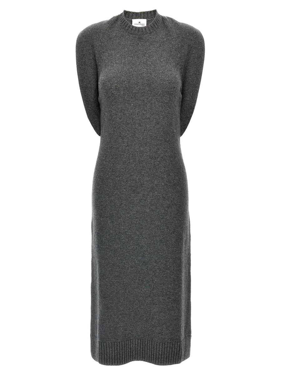 Courreges Off Shoulder Draped Wool Dress For Women Gray 100 Percent Wool Bold Architectural Silhouette