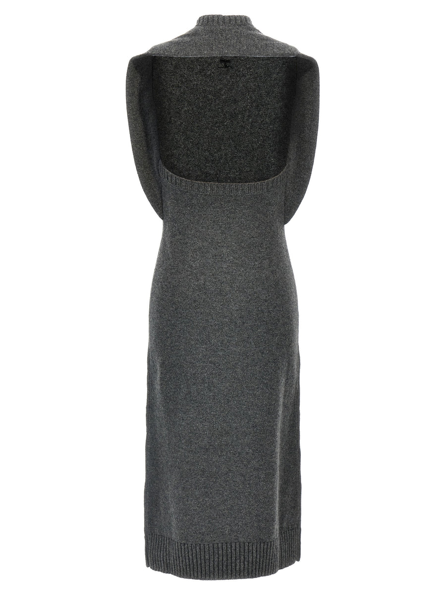 Courreges Off Shoulder Draped Wool Dress For Women Gray 100 Percent Wool Bold Architectural Silhouette