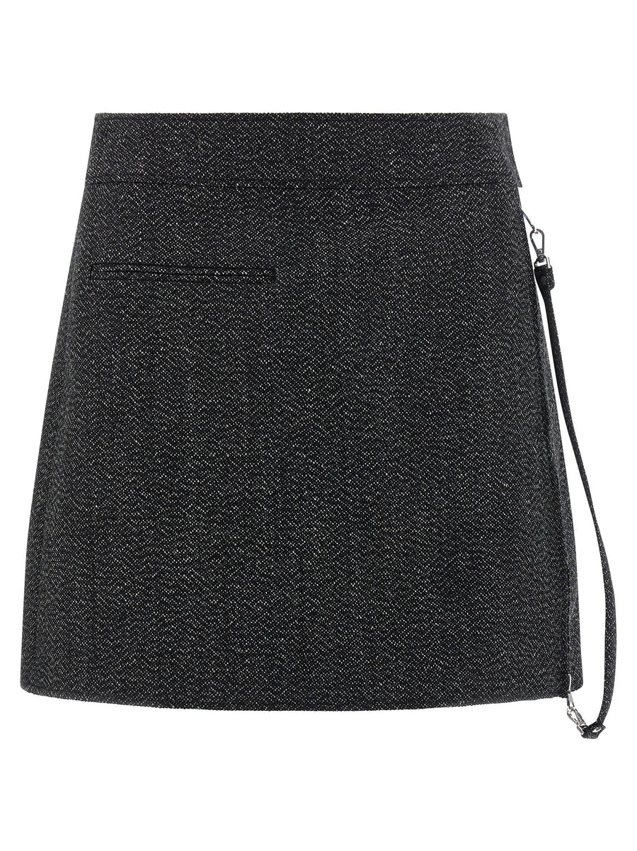Courreges Zipped Caviar Wool Mini Skirt For Women Luxurious Flared Silhouette Front Zip Closure 100 Percent Wool Gray