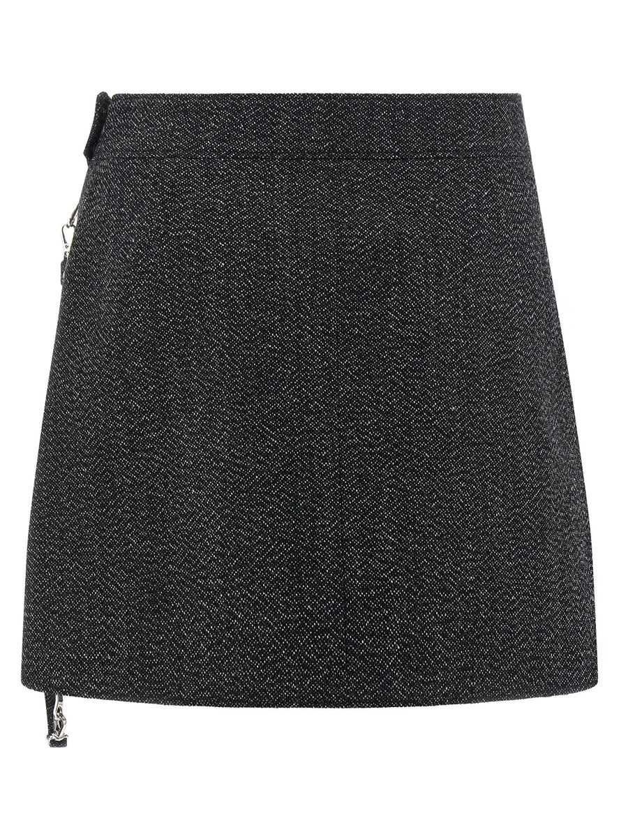 Courreges Zipped Caviar Wool Mini Skirt For Women Luxurious Flared Silhouette Front Zip Closure 100 Percent Wool Gray