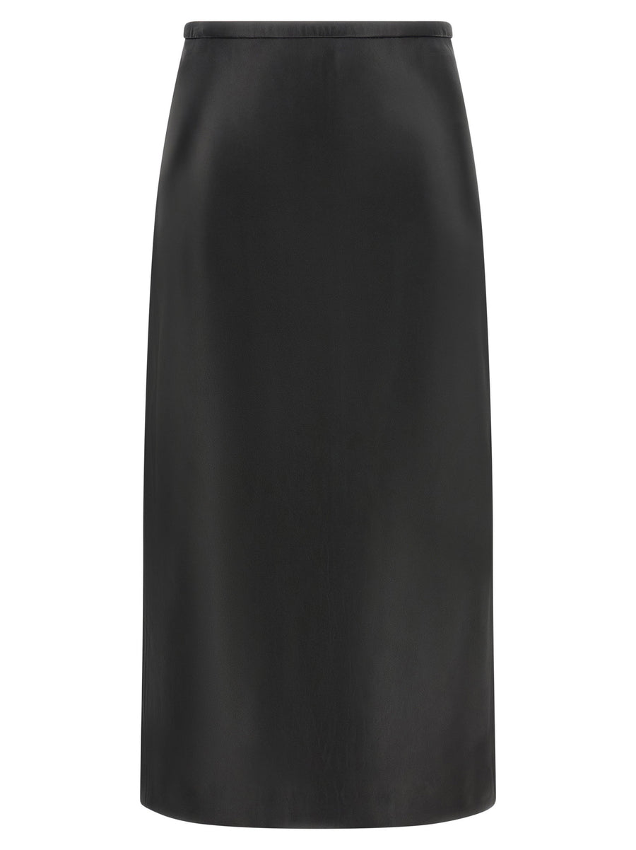 Co Black Lambskin Longuette Pencil Skirt High Waist Slim Fit
