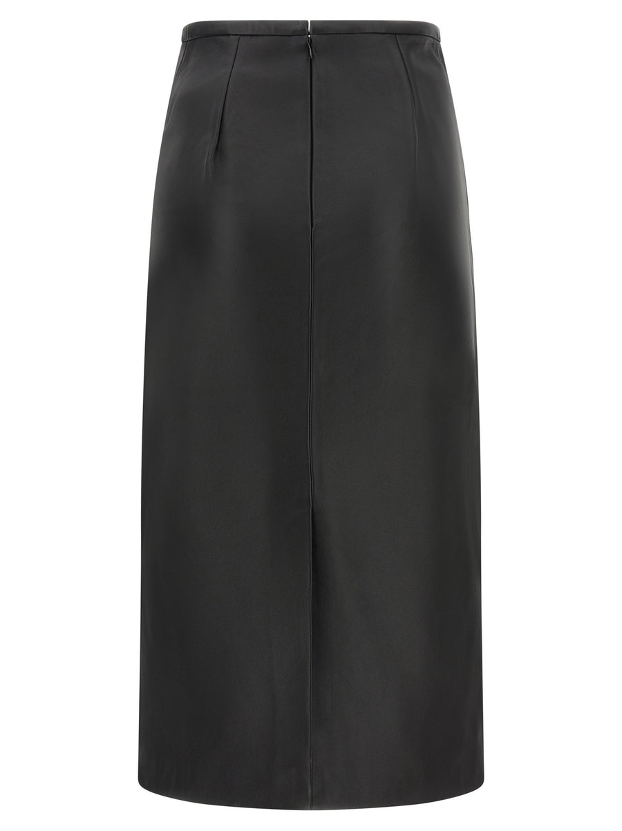 Co Black Lambskin Longuette Pencil Skirt High Waist Slim Fit