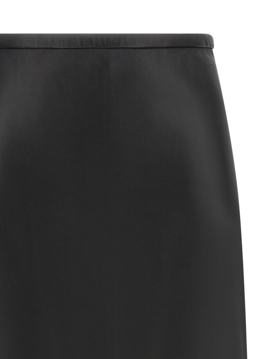 Co Black Lambskin Longuette Pencil Skirt High Waist Slim Fit