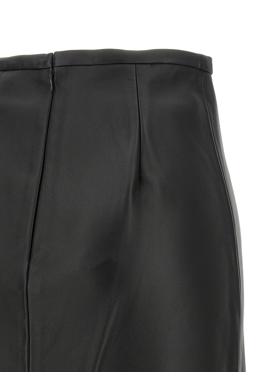 Co Black Lambskin Longuette Pencil Skirt High Waist Slim Fit