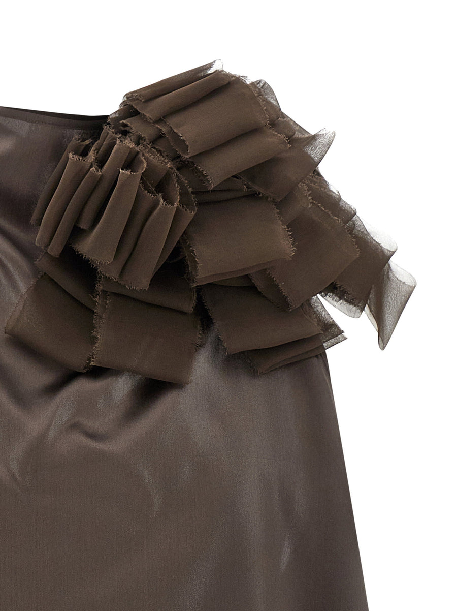 Magda Butrym Silk Satin Top 01 Brown With Lace Inserts And Removable Flower Clip