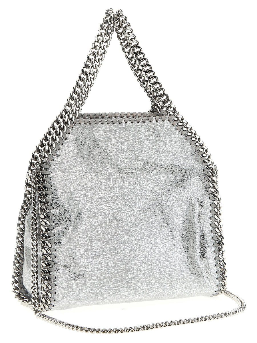 Stella McCartney Falabella Mini Handbag Silver Shaggy Deer Texture With Double Chain Carry For Women
