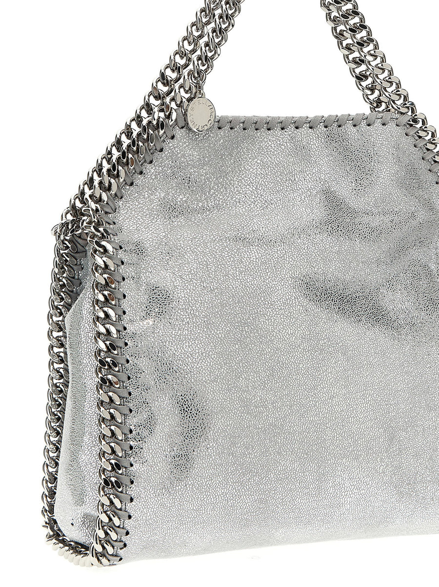 Stella McCartney Falabella Mini Handbag Silver Shaggy Deer Texture With Double Chain Carry For Women