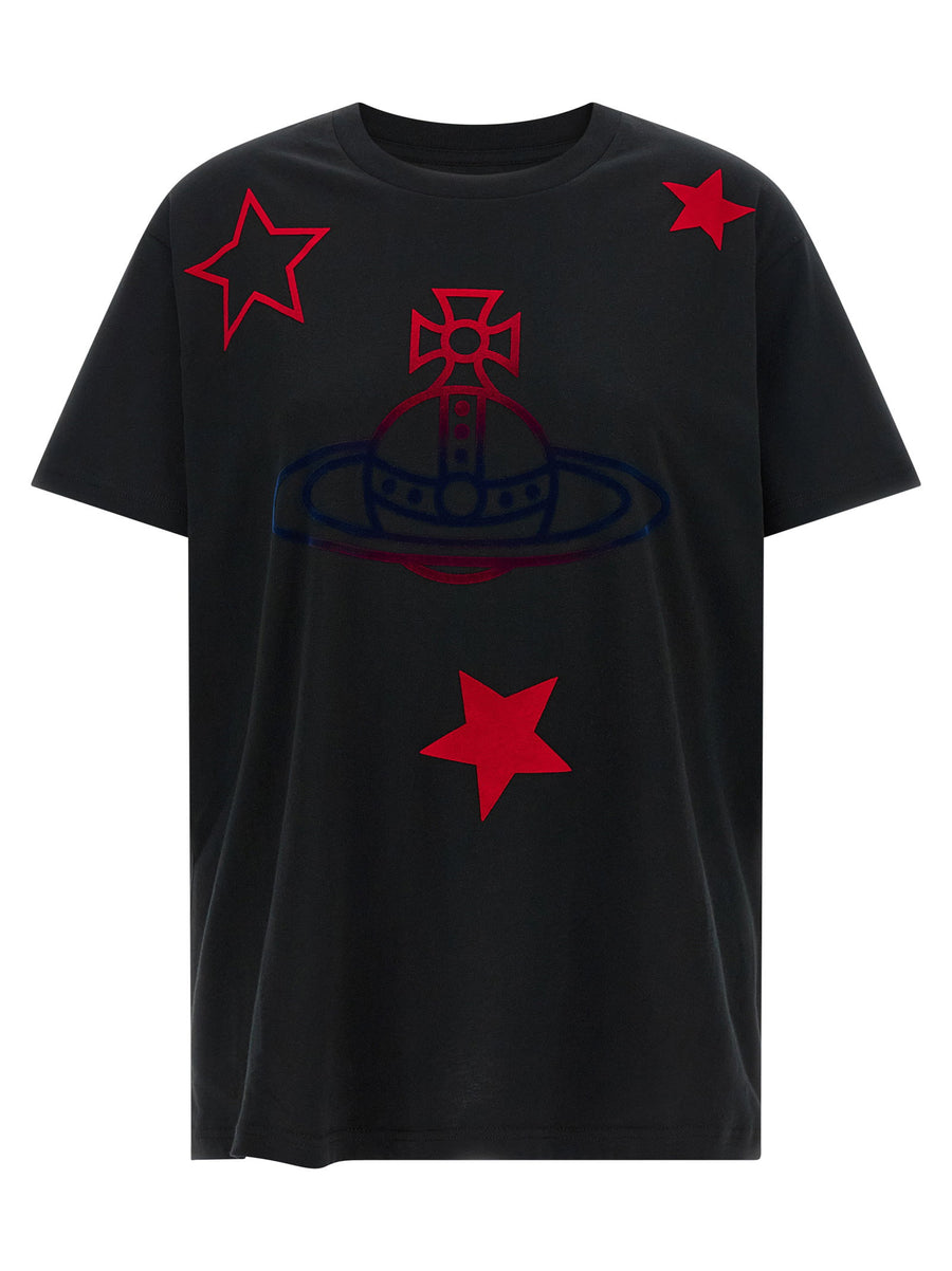 Vivienne Westwood Orb And Stars T Shirt For Women Premium 100 Percent Cotton With Flocked Front Print