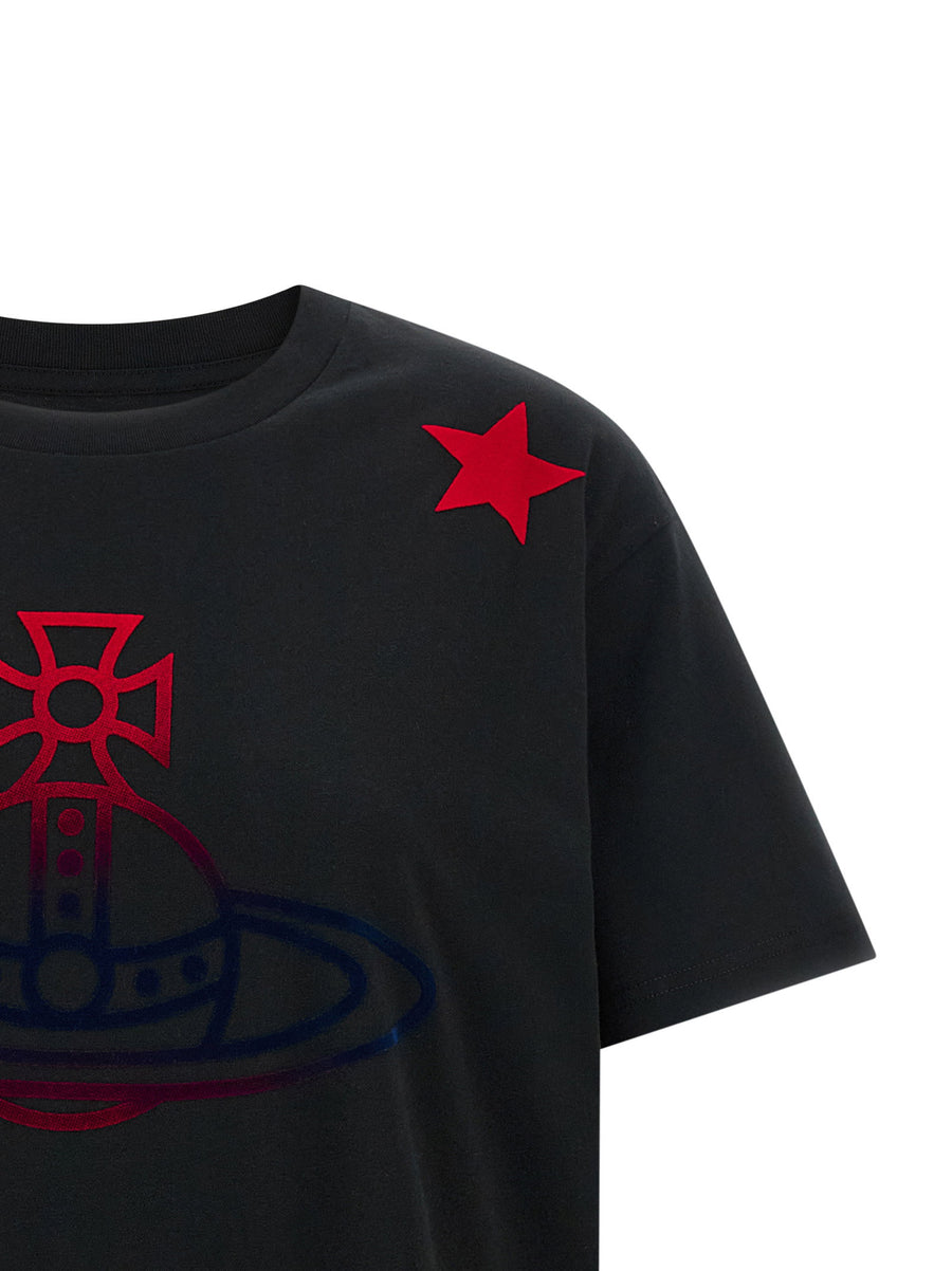 Vivienne Westwood Orb And Stars T Shirt For Women Premium 100 Percent Cotton With Flocked Front Print