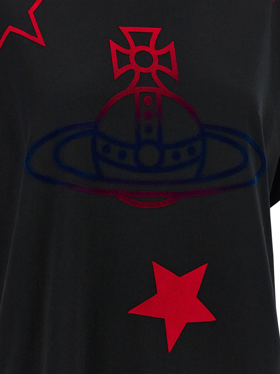 Vivienne Westwood Orb And Stars T Shirt For Women Premium 100 Percent Cotton With Flocked Front Print