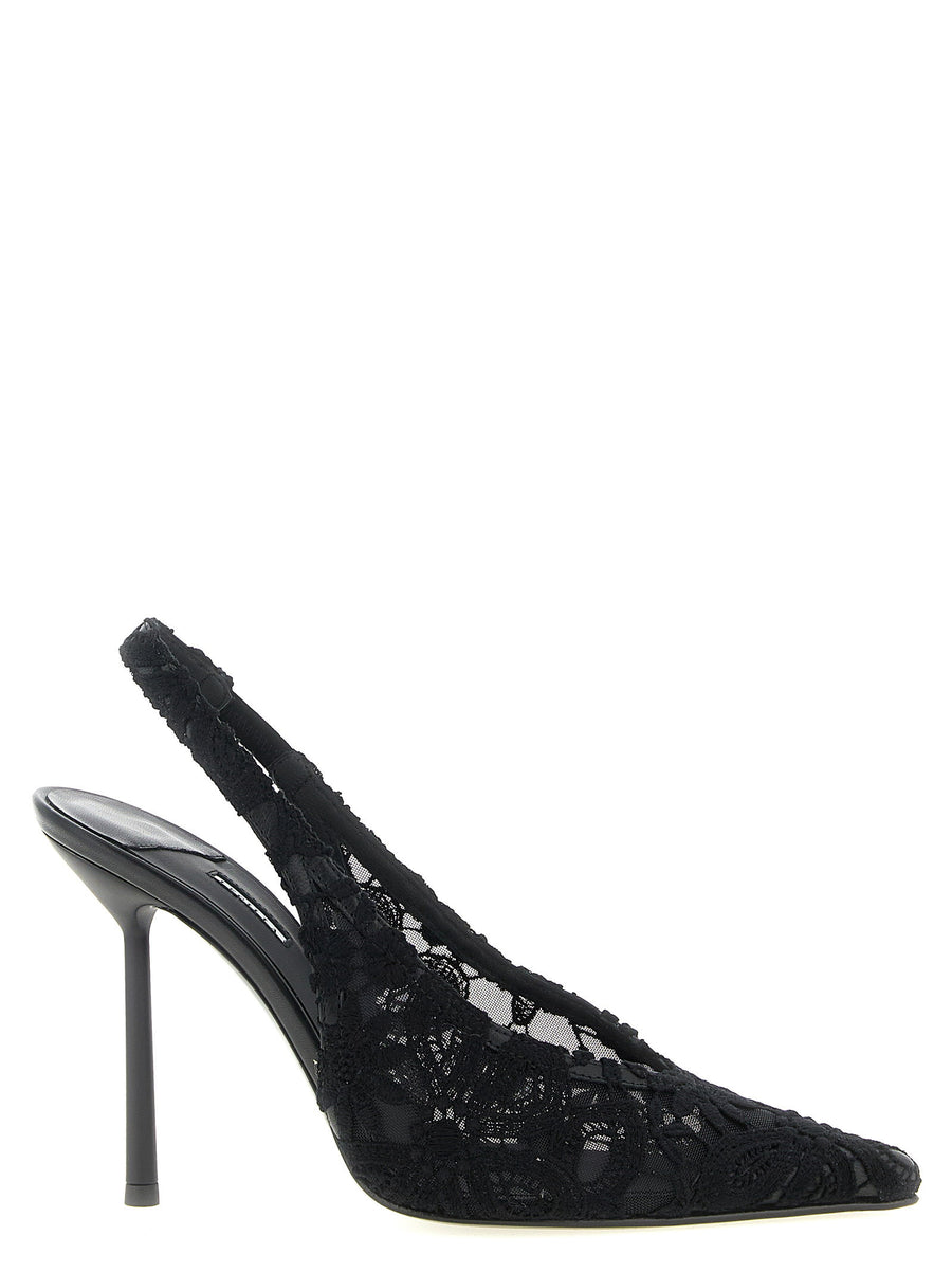Le Silla Chantilly Slingback Pumps For Women With Black Mesh And Leather Trim Luxurious Elegant Evening Heels