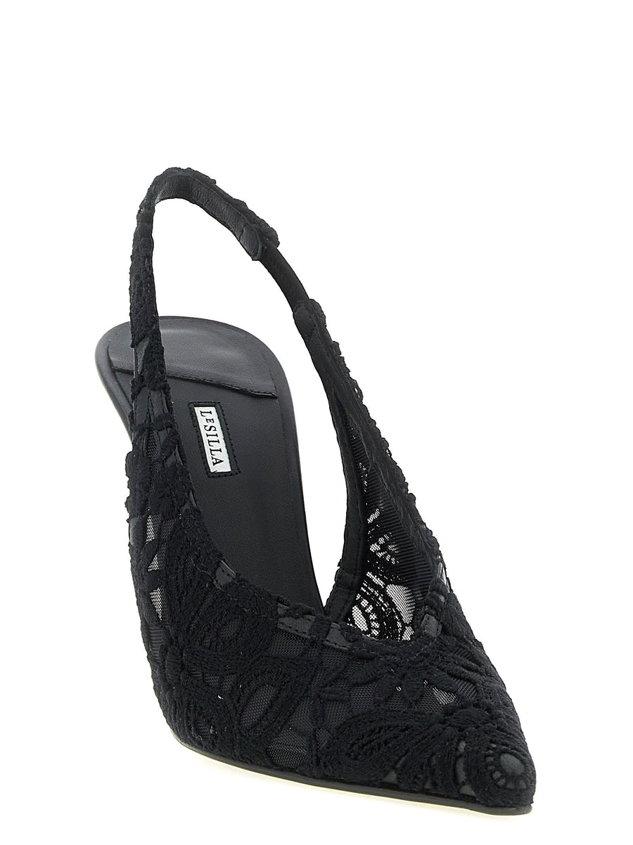 Le Silla Chantilly Slingback Pumps For Women With Black Mesh And Leather Trim Luxurious Elegant Evening Heels