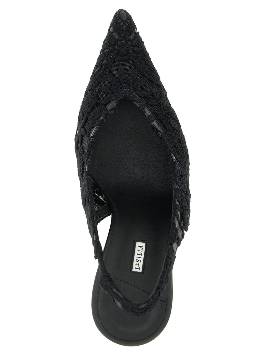 Le Silla Chantilly Slingback Pumps For Women With Black Mesh And Leather Trim Luxurious Elegant Evening Heels