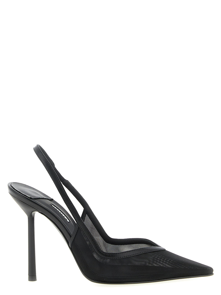Le Silla Vivienne Slingback Black Mesh Heels With Leather Inserts For Luxurious Evening Wear Women