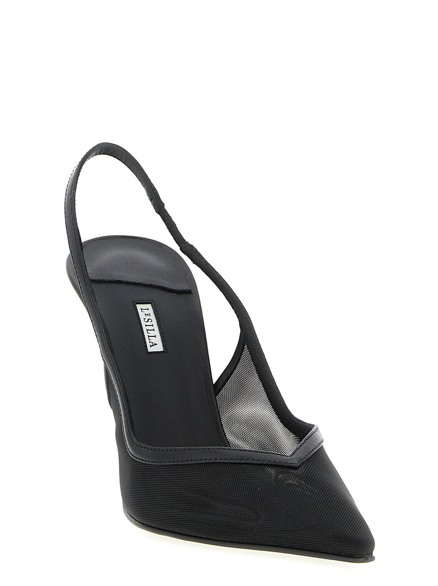 Le Silla Vivienne Slingback Black Mesh Heels With Leather Inserts For Luxurious Evening Wear Women