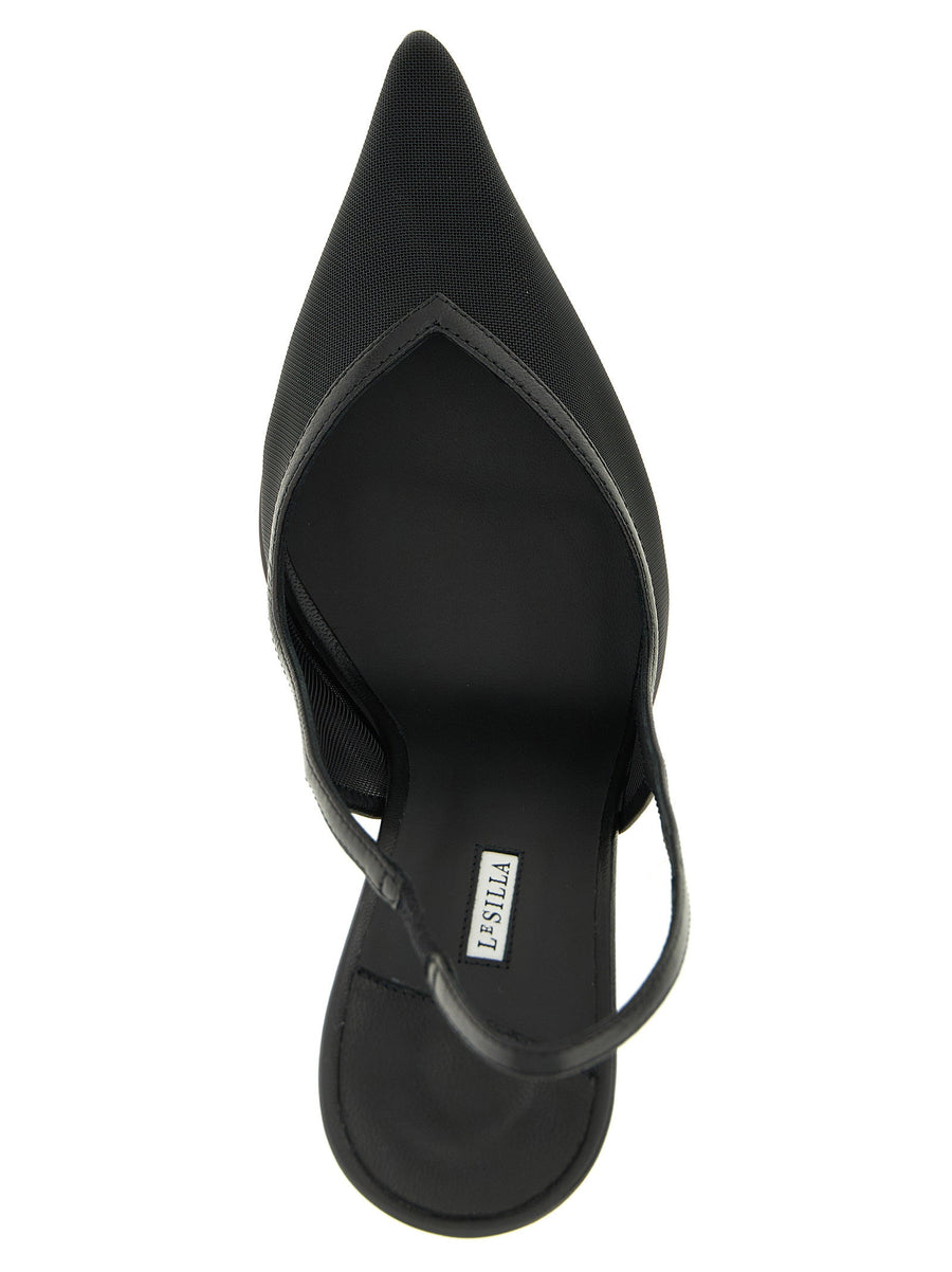 Le Silla Vivienne Slingback Black Mesh Heels With Leather Inserts For Luxurious Evening Wear Women
