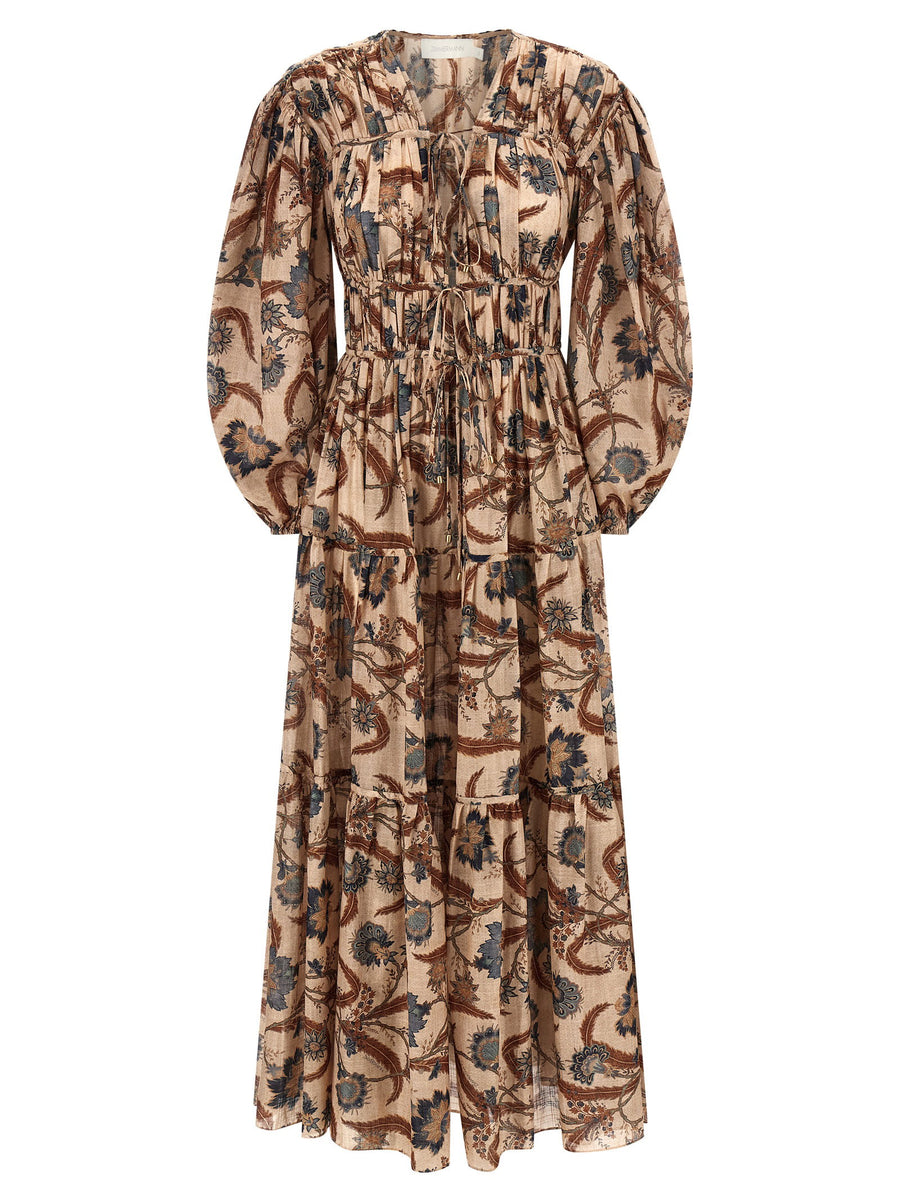 Zimmermann Ascension Tie Billow Maxi Dress Indienne Blue Floral Cotton