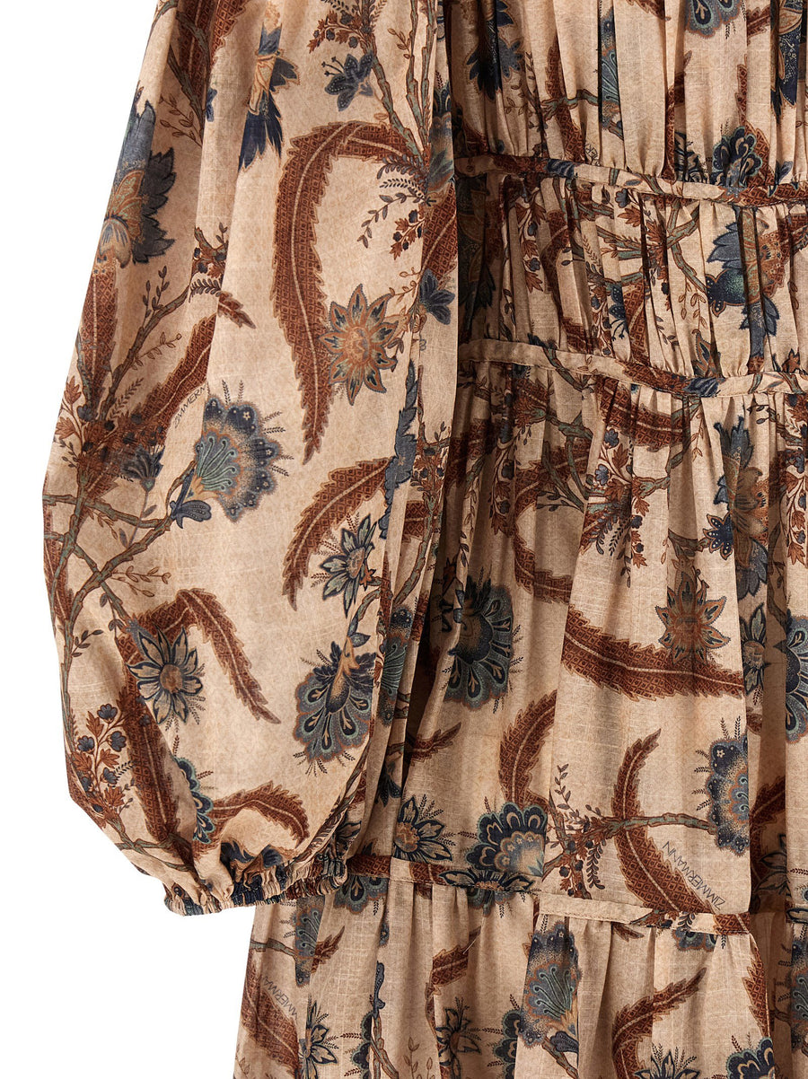 Zimmermann Ascension Tie Billow Maxi Dress Indienne Blue Floral Cotton