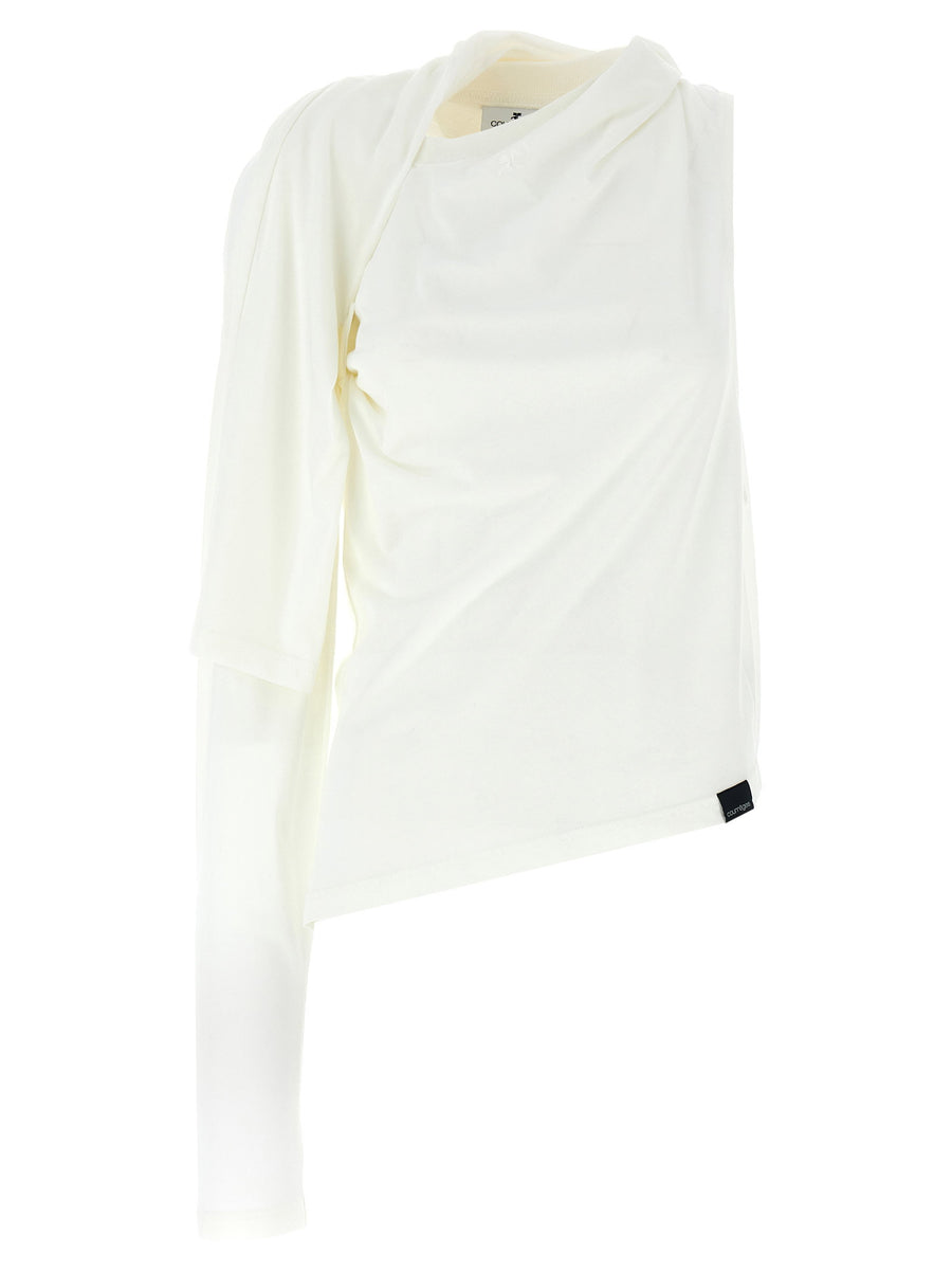 Courreges Asymetrique Off Shoulder Cotton Top White