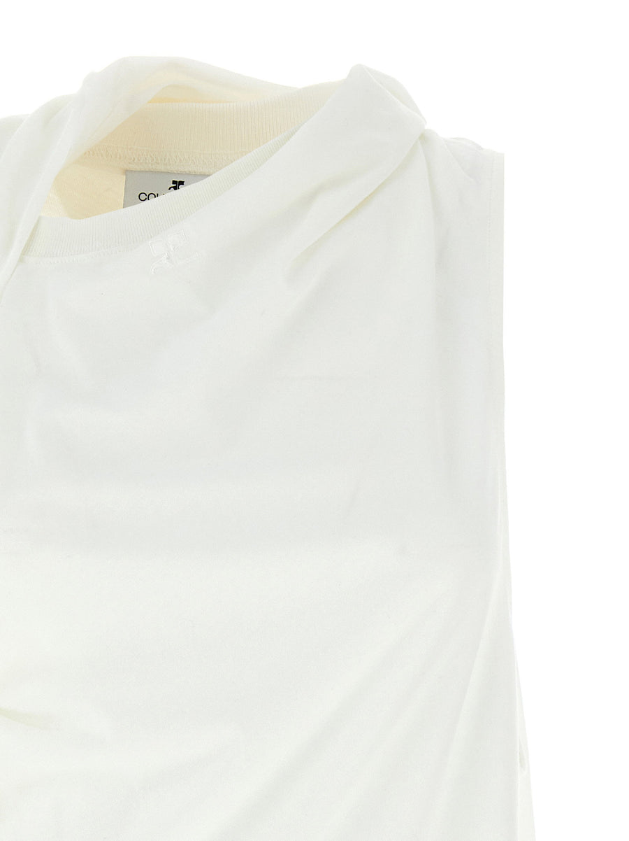 Courreges Asymetrique Off Shoulder Cotton Top White