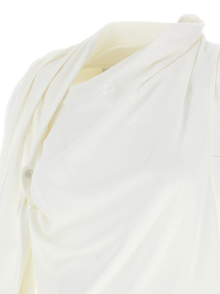 Courreges Asymetrique Off Shoulder Cotton Top White