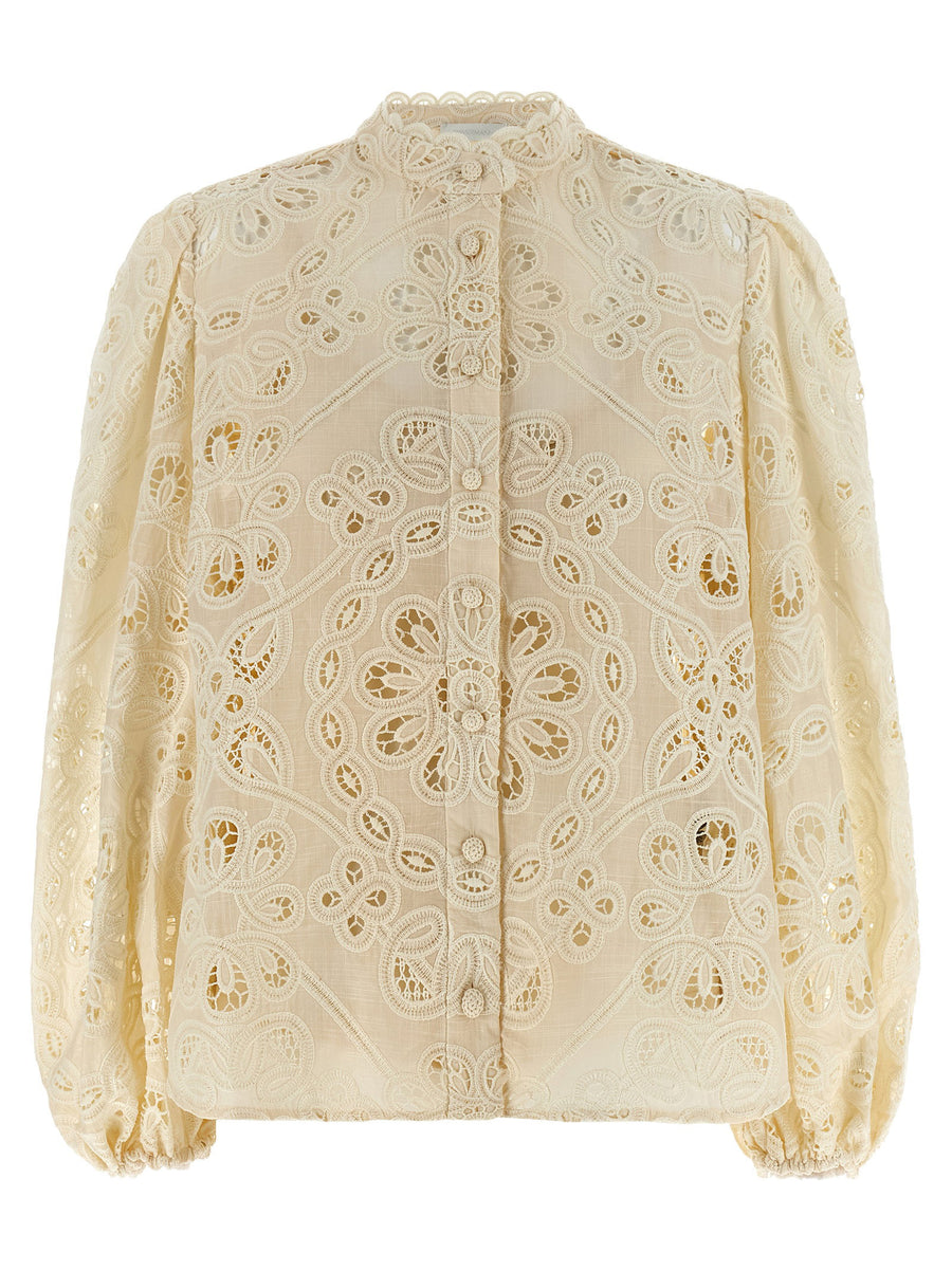 Zimmermann Rhiannon Blouse Luxurious Embroidered Perforated Detailing Removable Top For Women