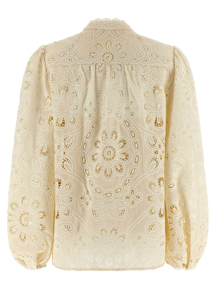 Zimmermann Rhiannon Blouse Luxurious Embroidered Perforated Detailing Removable Top For Women
