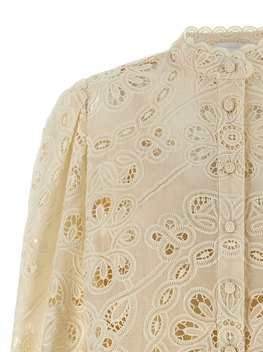 Zimmermann Rhiannon Blouse Luxurious Embroidered Perforated Detailing Removable Top For Women