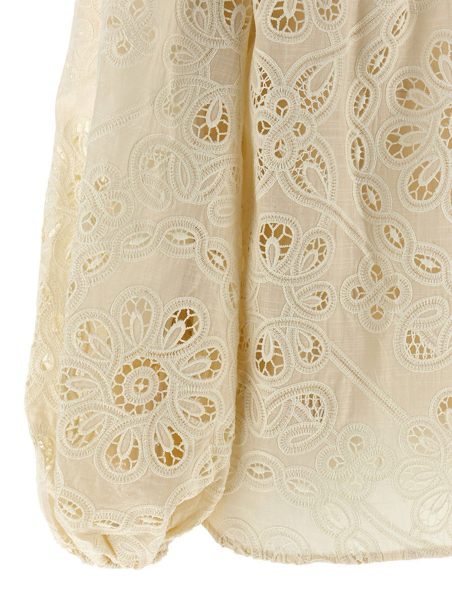Zimmermann Rhiannon Blouse Luxurious Embroidered Perforated Detailing Removable Top For Women