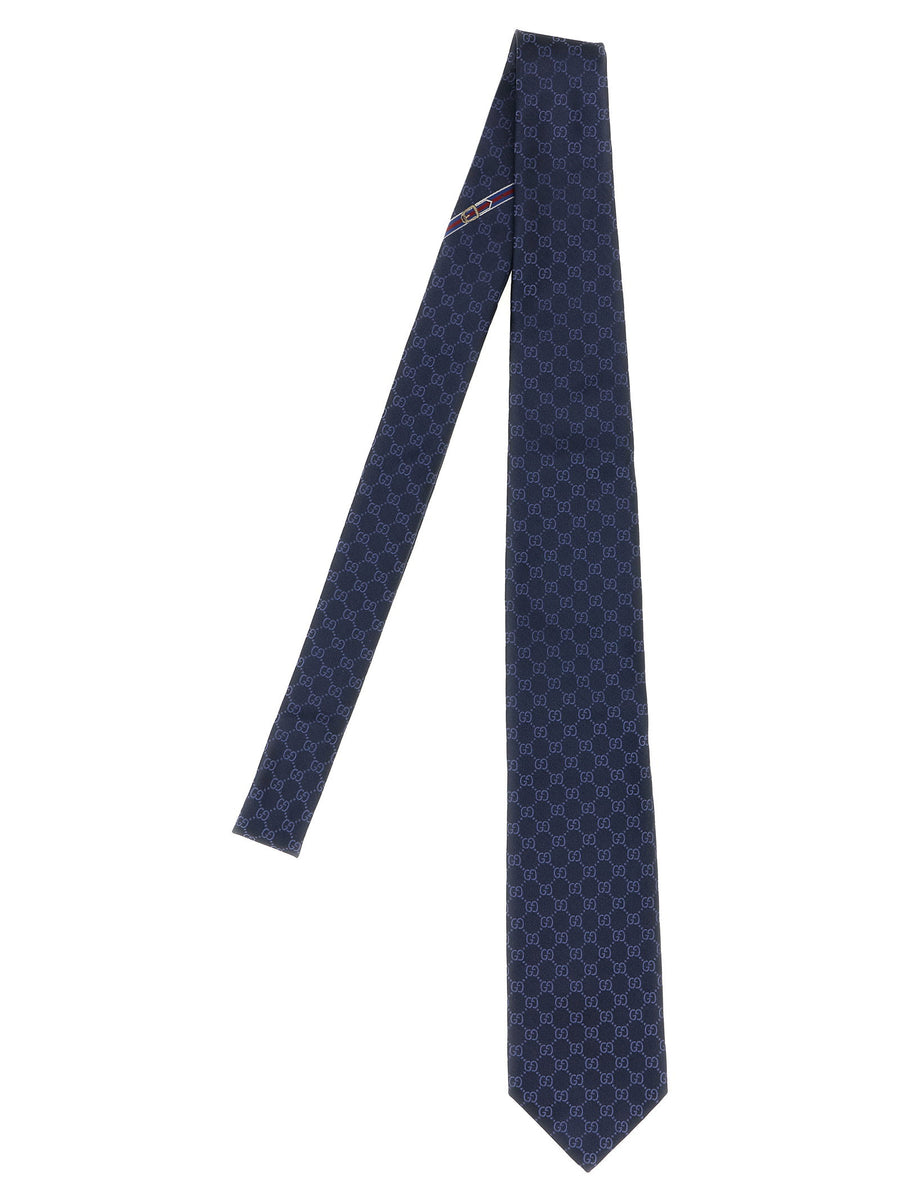 Gucci Blue Silk Double G Pattern Tie For Men Luxury Necktie