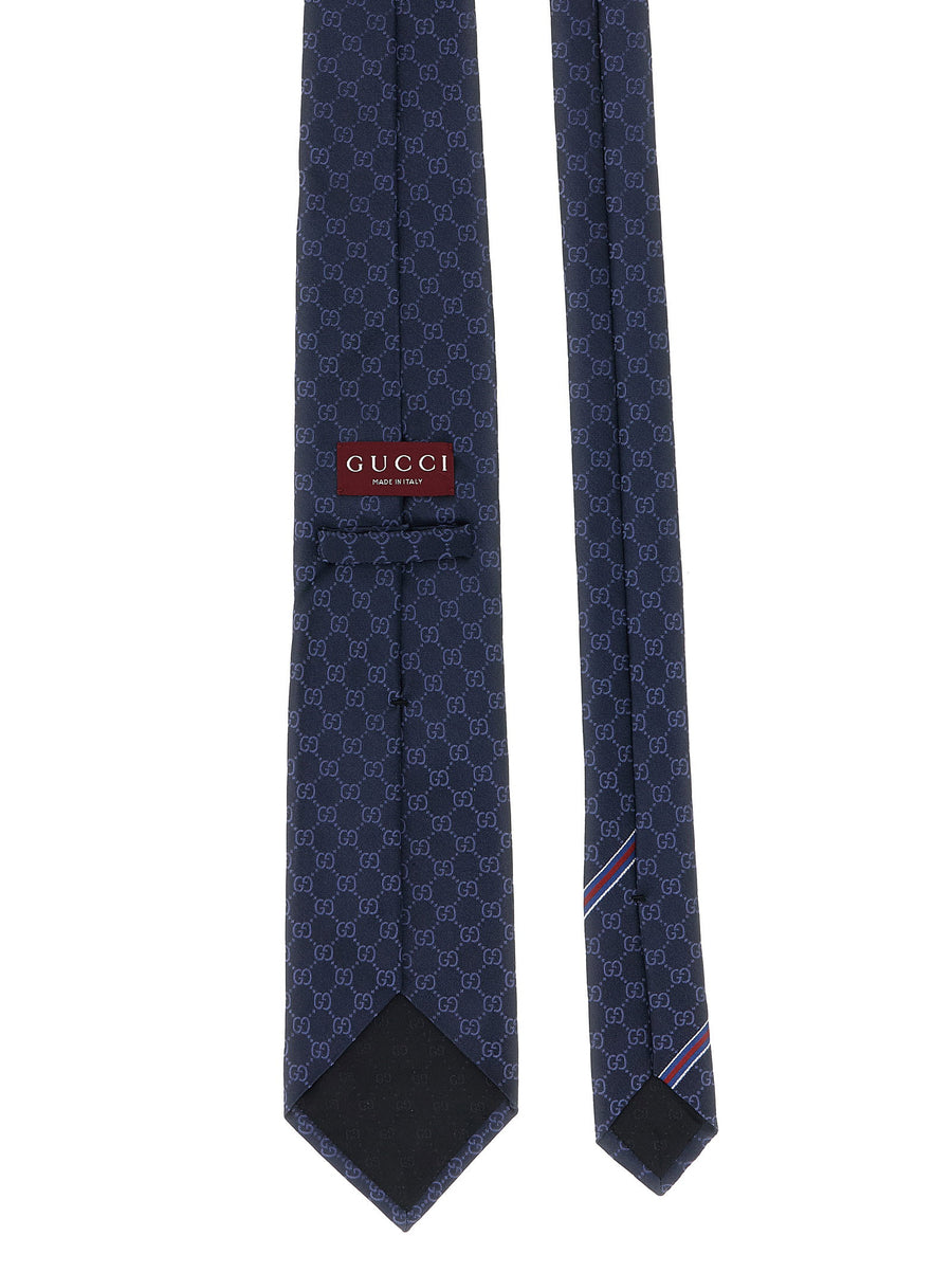 Gucci Blue Silk Double G Pattern Tie For Men Luxury Necktie
