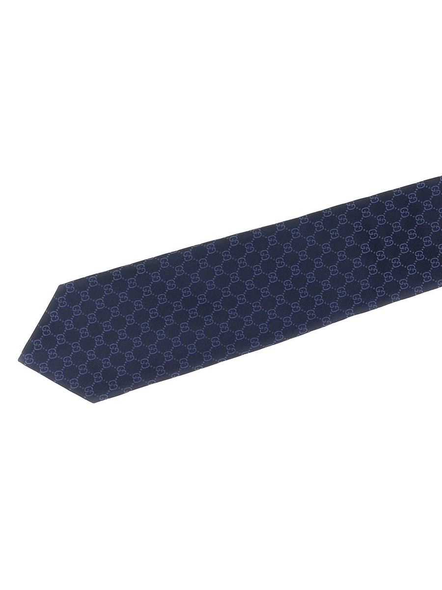 Gucci Blue Silk Double G Pattern Tie For Men Luxury Necktie