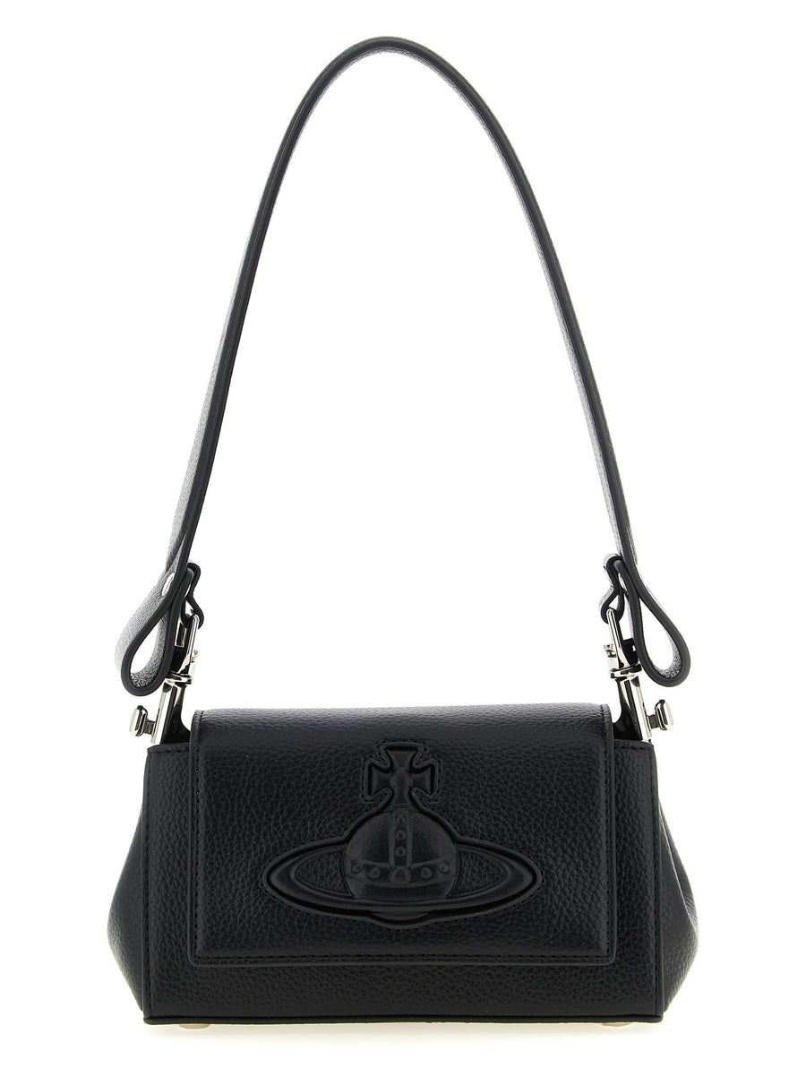 Vivienne Westwood Hazel Small Shoulder Bag Black PU Leather With Magnetic Flap Closure Orb Logo For Women