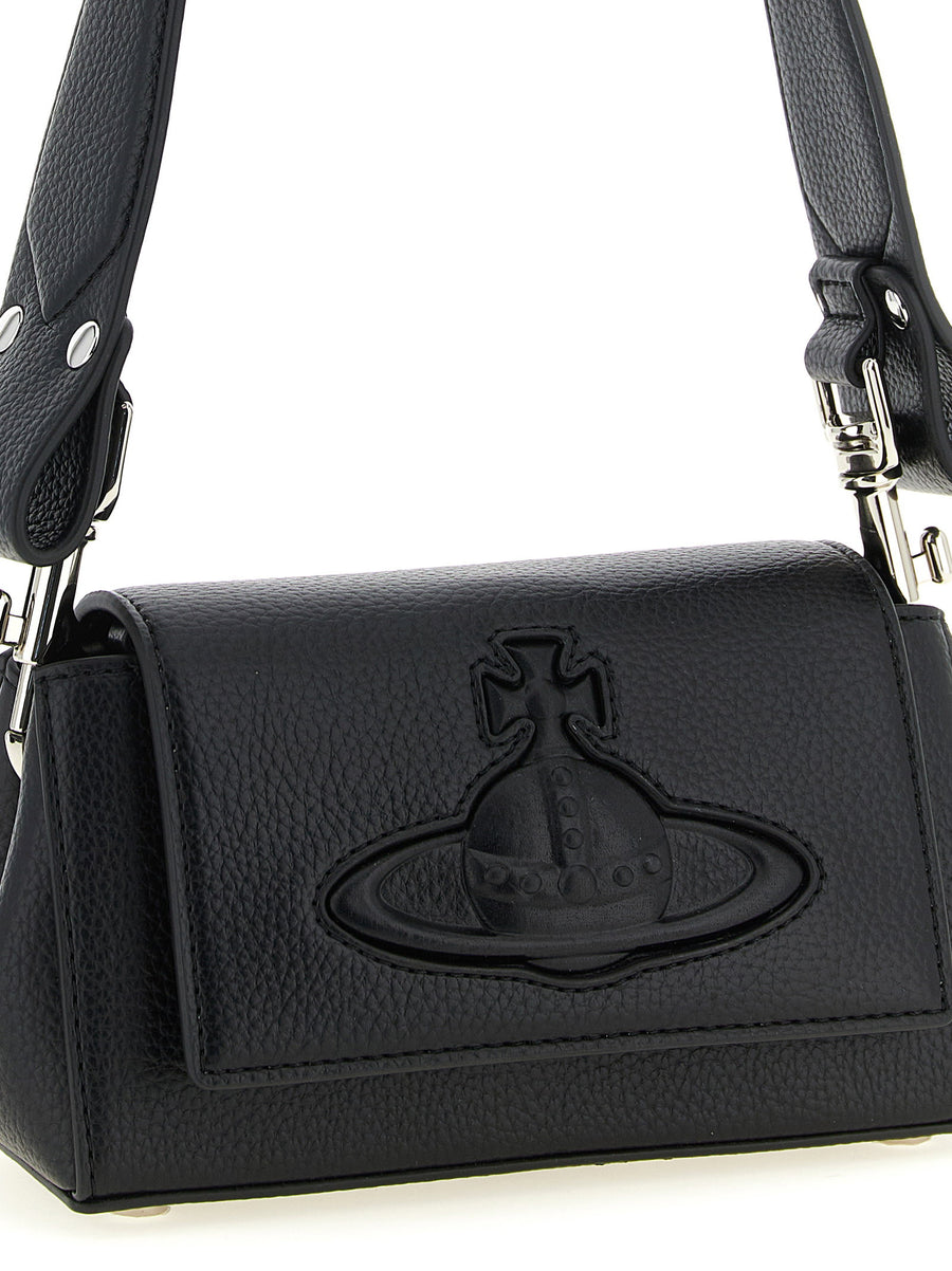 Vivienne Westwood Hazel Small Shoulder Bag Black PU Leather With Magnetic Flap Closure Orb Logo For Women