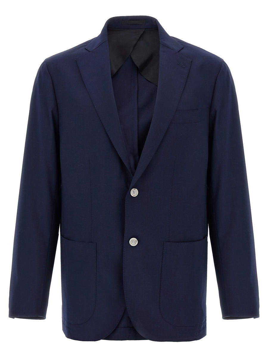 Barba Jim2 Wool Blend Blue Blazer For Women Two Button Unlined Jacket With Mirror Lapels And Modern Silhouette